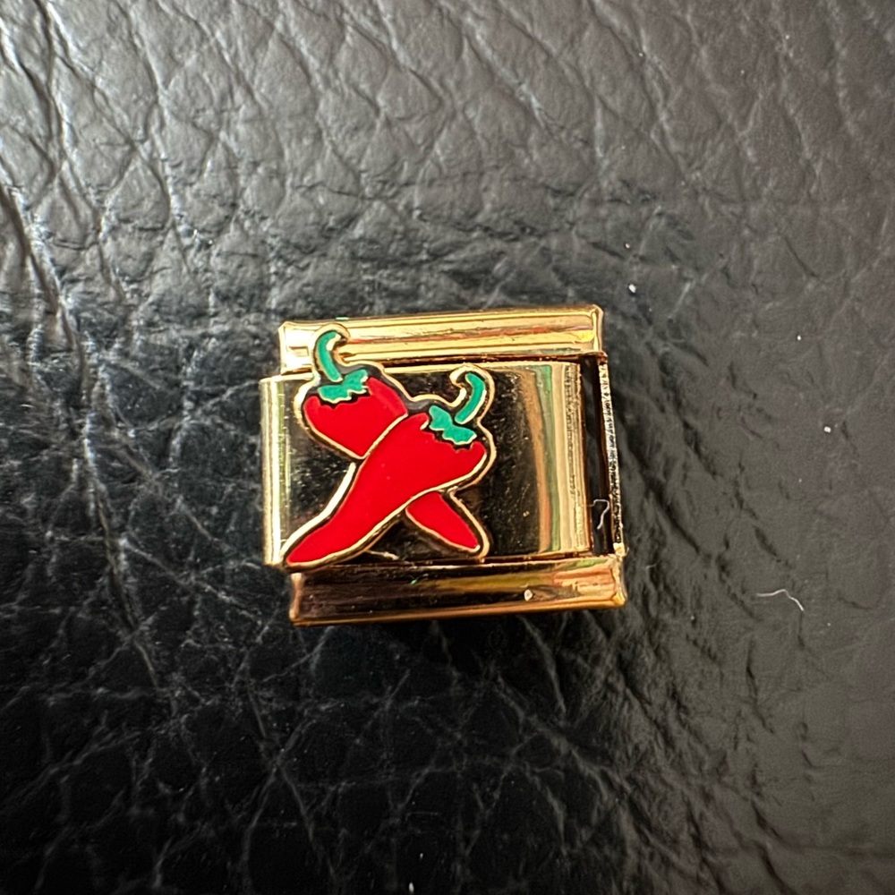 Gold Tone Italian Red Peppers Italian Charm Link